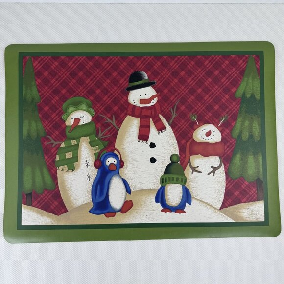 Set Of 6 Vintage Christmas Snowman Penguin Placemats Holiday Vinyl Table Mats - Picture 2 of 7